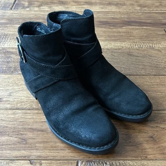 Born Trinculo Leather Ankle Boots Booties Black Buckle Detail Womens Size 7 - Picture 4 of 12